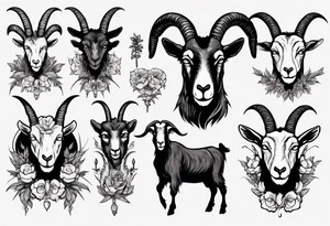 high contrast human like goat friendly but dark and large no flowers tattoo idea