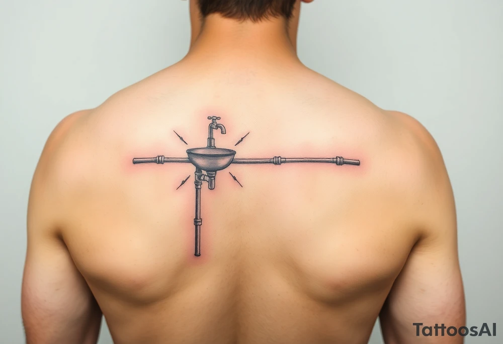 tatto with horizontal system of piping coming from a sink down a forearm tattoo idea