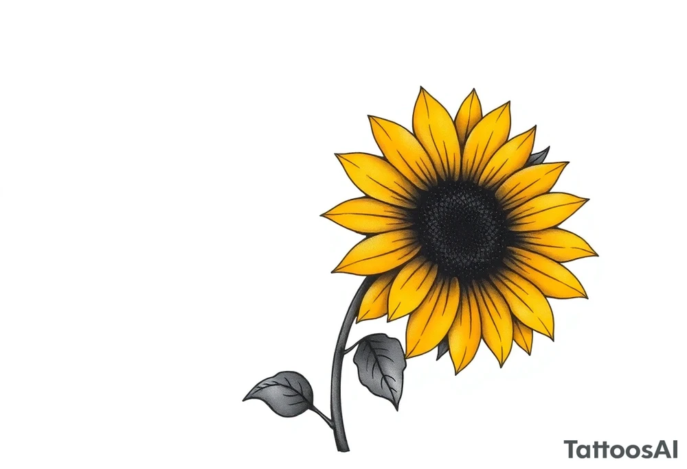 A minimalist sunflower tattoo that represents a shattered and betrayed gemini woman who fought hard throughout this year. With colors yellow and black. Make it unique and rare. Without leaves and stem. Simple but elegant. Cute and catchy tattoo idea