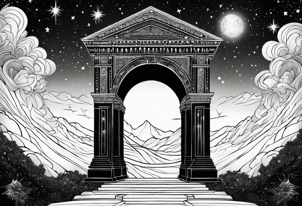 cosmic spiritual archway starry skies tattoo idea
