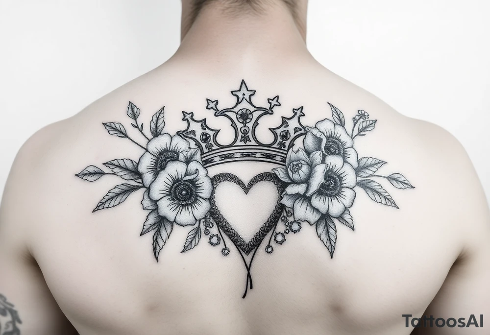 Damian, with crown, flowers and hearts tattoo idea