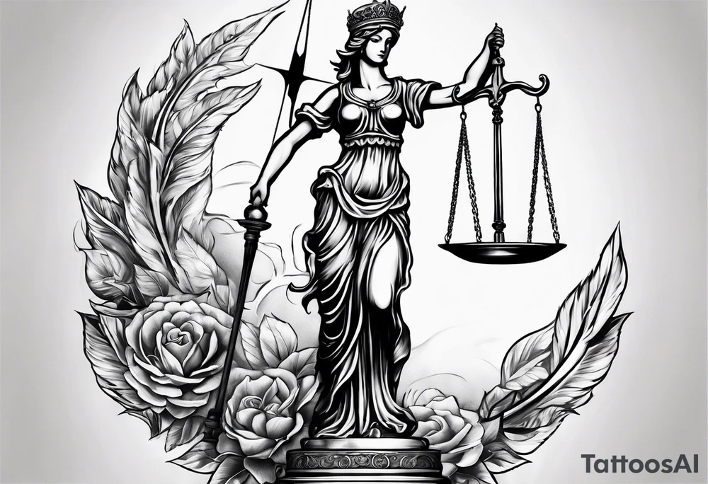 lady justice with scales of justice tattoo idea