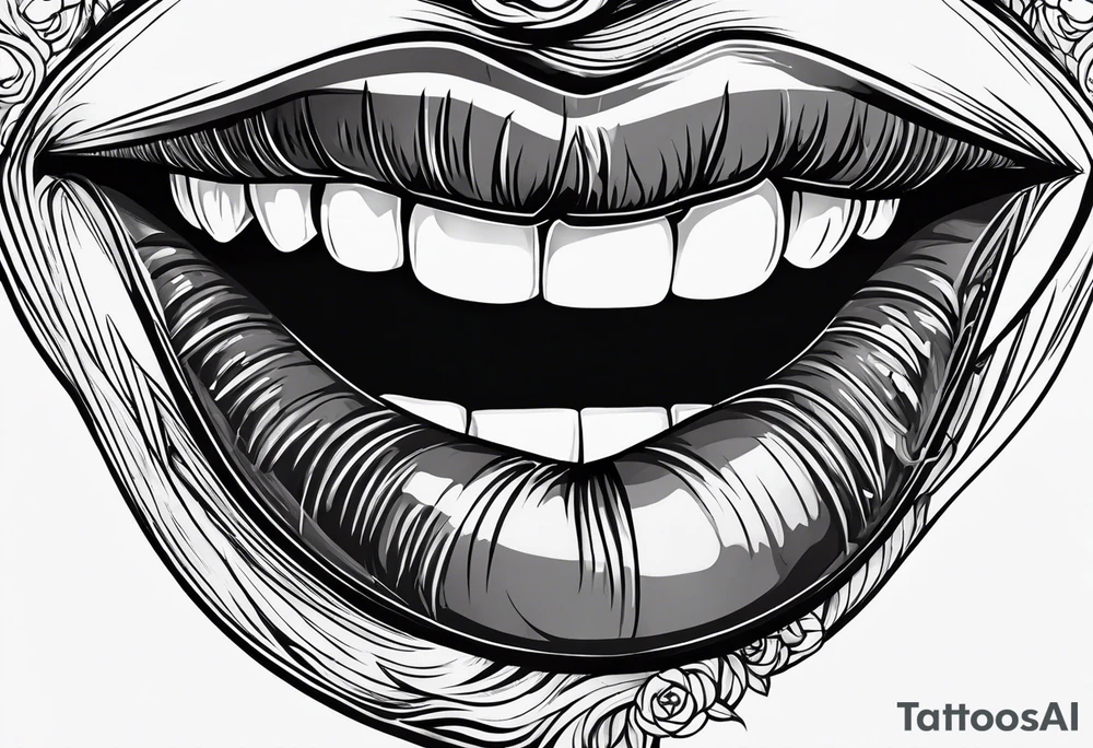 mouth, holding cherry in teeth, lush lips tattoo idea