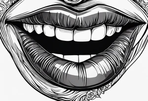 mouth, holding cherry in teeth, lush lips tattoo idea