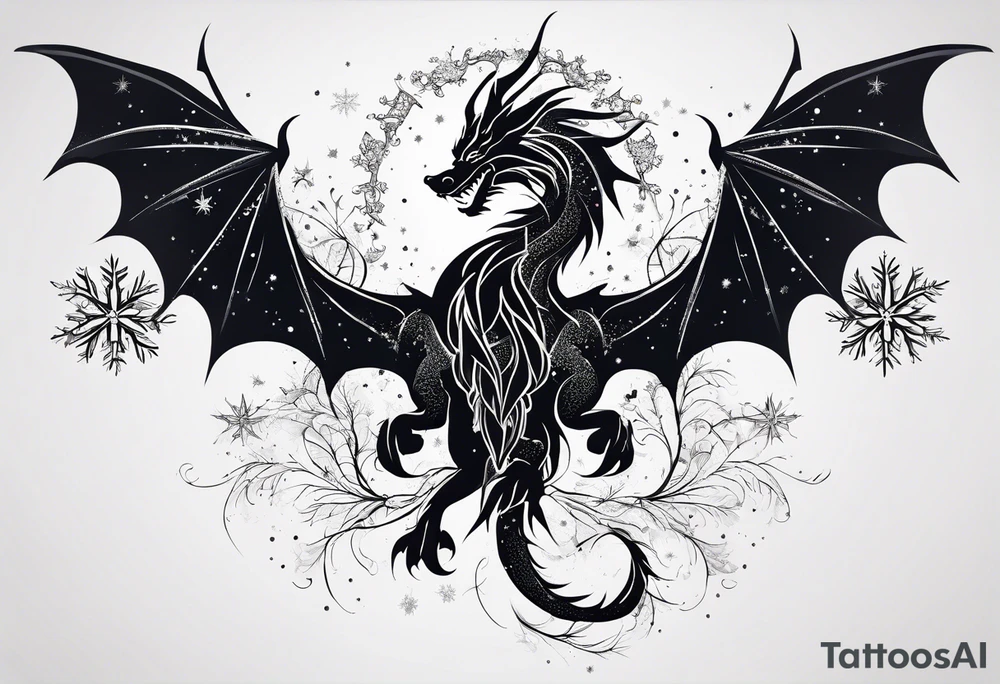 Constellation, dragon,snowflake tattoo idea