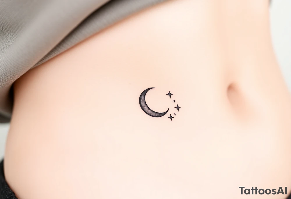 Very small crescent moon with stars. Shade the crescent moon tattoo idea