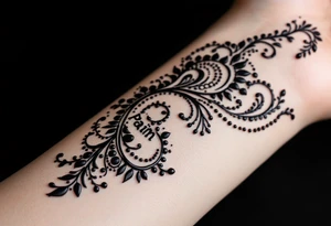 Indian style Henna tattoo for the inner wrist include the word pain in small font tattoo idea