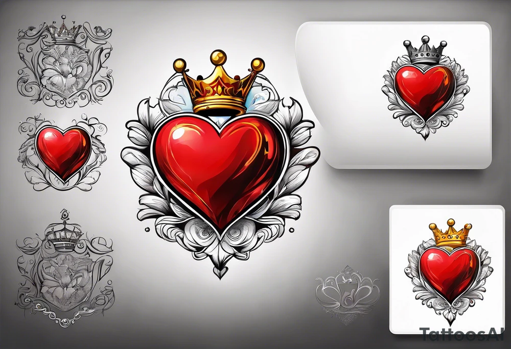 Red heart with a golden crown above it tattoo idea