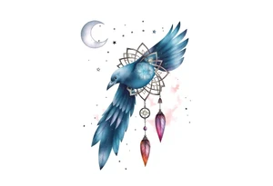 Raven dream catcher milky way moon shooting star tattoo idea