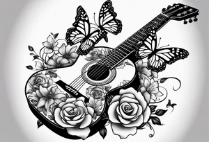 Guitar with flowers growing off the side, butterflies tattoo idea