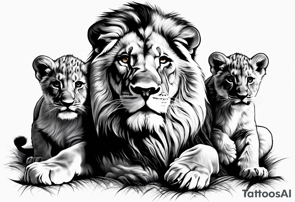 Father lion with two cub lions tattoo idea