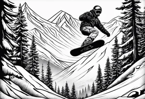 i want a tattoo that encapsulates snowboarding in a fine line american tattoo style tattoo idea