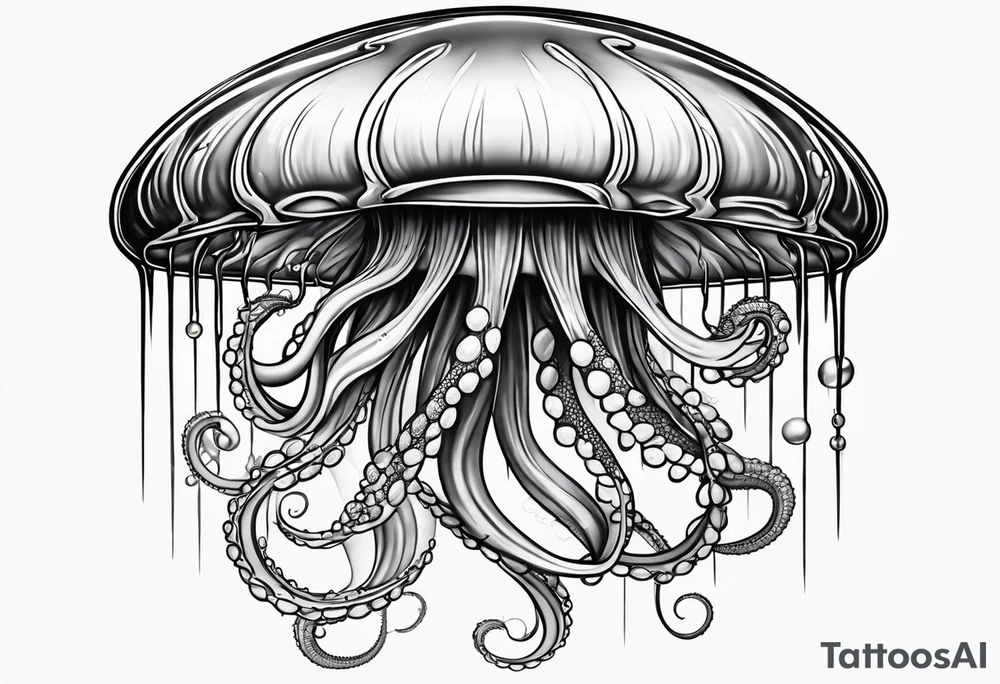 single swimming jelly fish with long tentacles tattoo idea