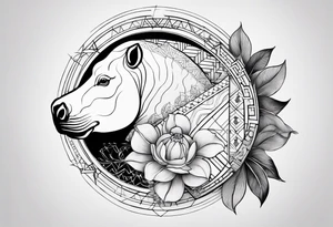 Very asymmetrical, +geometric pattern, with realistic full moon, with hippo at side look, +tribal, +geometric, +inkart , +blackwork
with wintersweet flower bud, +portrait orientation, +inkart touch, tattoo idea