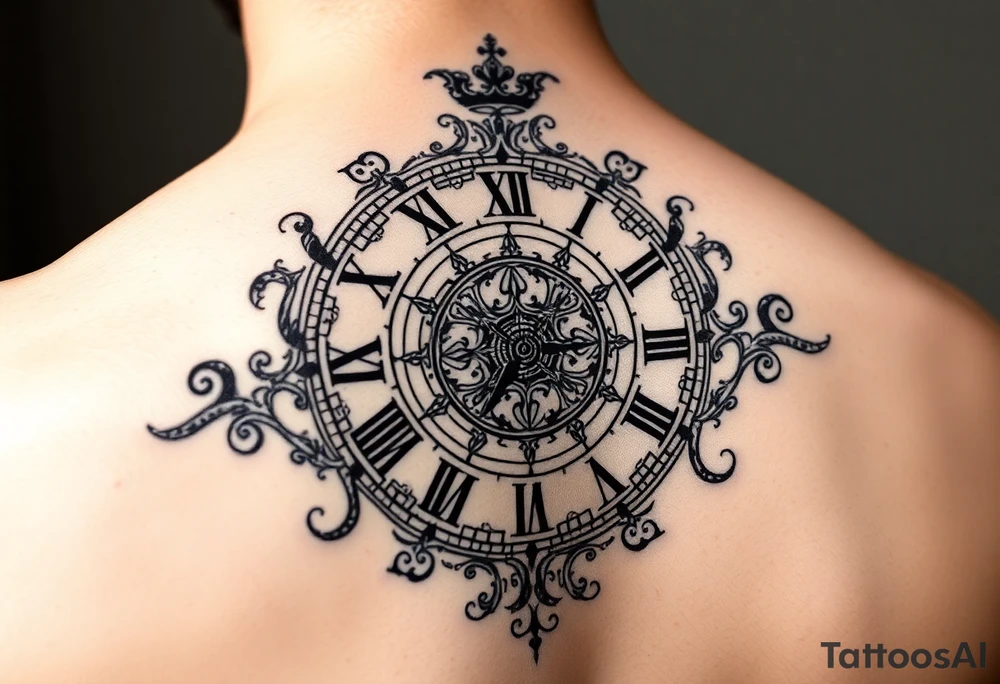 vintage roman numerals within ornate clockwork mechanism tattoo idea
