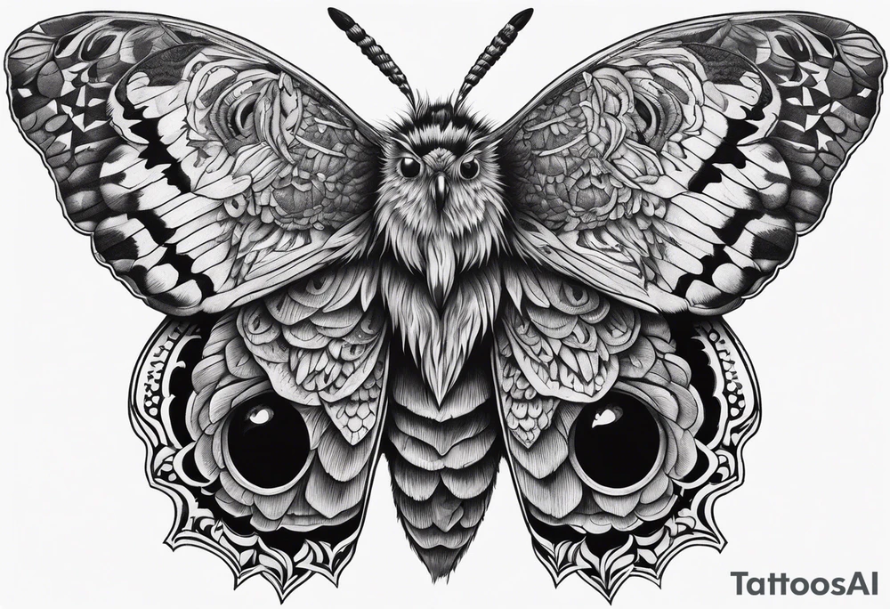 Dead head moth with owl eyes tattoo idea