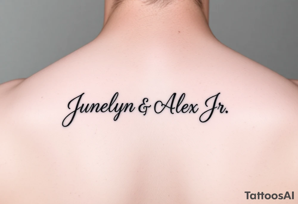Junelyn & Alex Jr in cursive font VI·IX·MMXIX VII·XXVII·MMXX on a forearm tattoo idea
