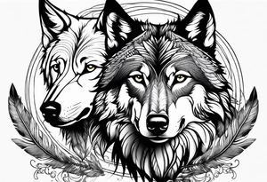 indian, wolf, feathers, water, nature tattoo idea