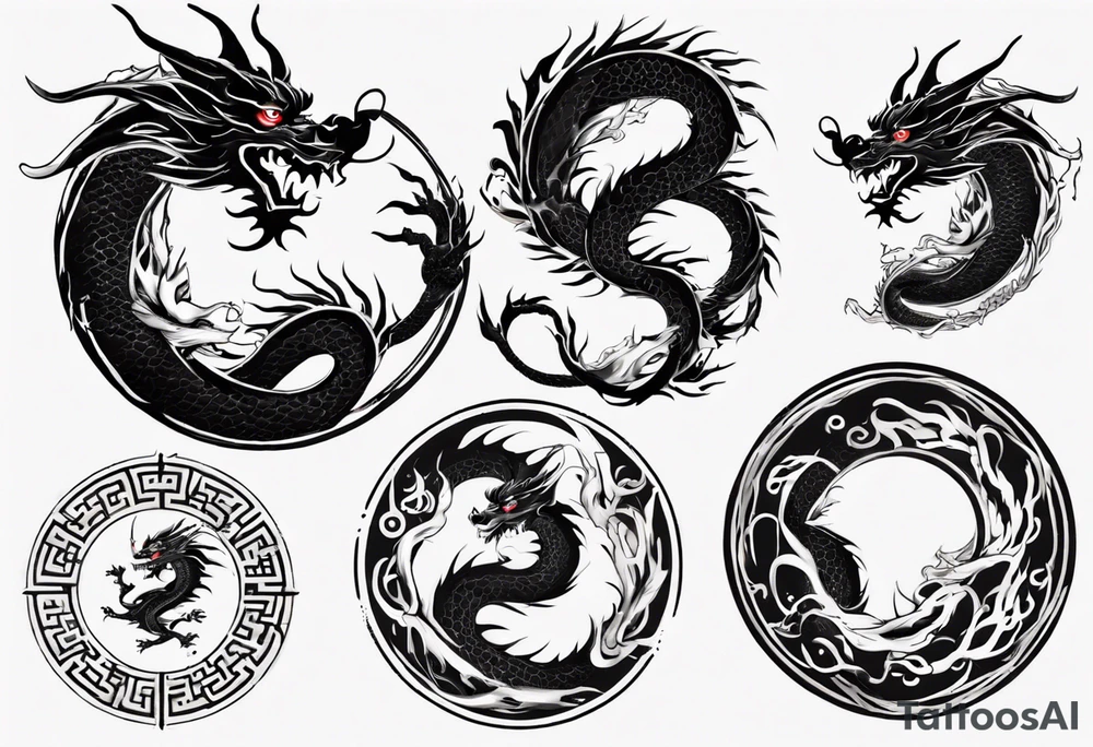 Chinese dragon in a circular shape with "02.03" written on its skin tattoo idea