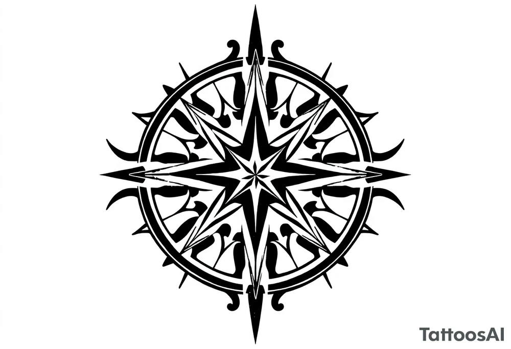 Simple Double layered compass rose tattoo idea