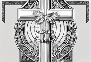 A palm tree with the words success is key with a cross tattoo idea