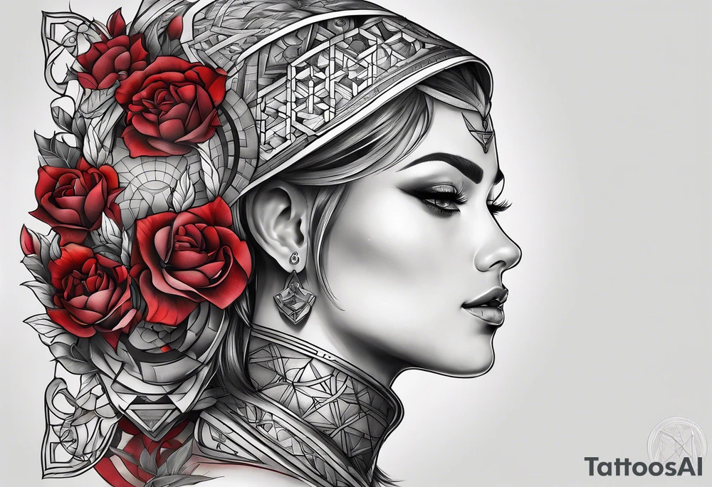 Dillon Forte Knee tattoo with tints of red and sacred geometry tattoo idea