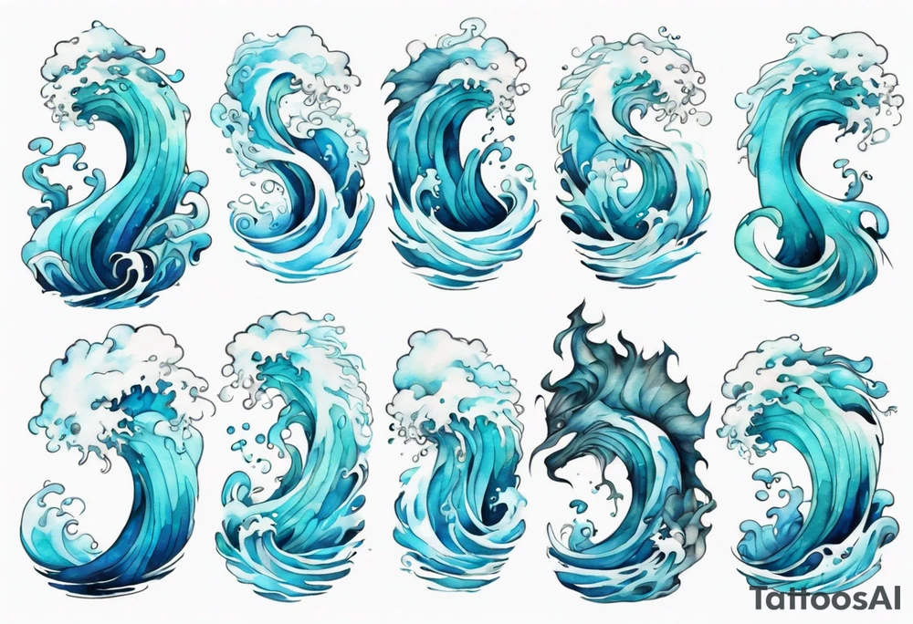 a beautiful turquoise and white water spirit rising from the blue waves of the ocean tattoo idea