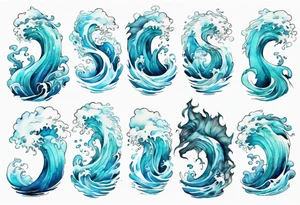 a beautiful turquoise and white water spirit rising from the blue waves of the ocean tattoo idea