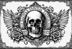 Script Latin that reads "Vectigal Vanitas est, utilitas Sanitas est, Nummus est Rex" tattoo idea