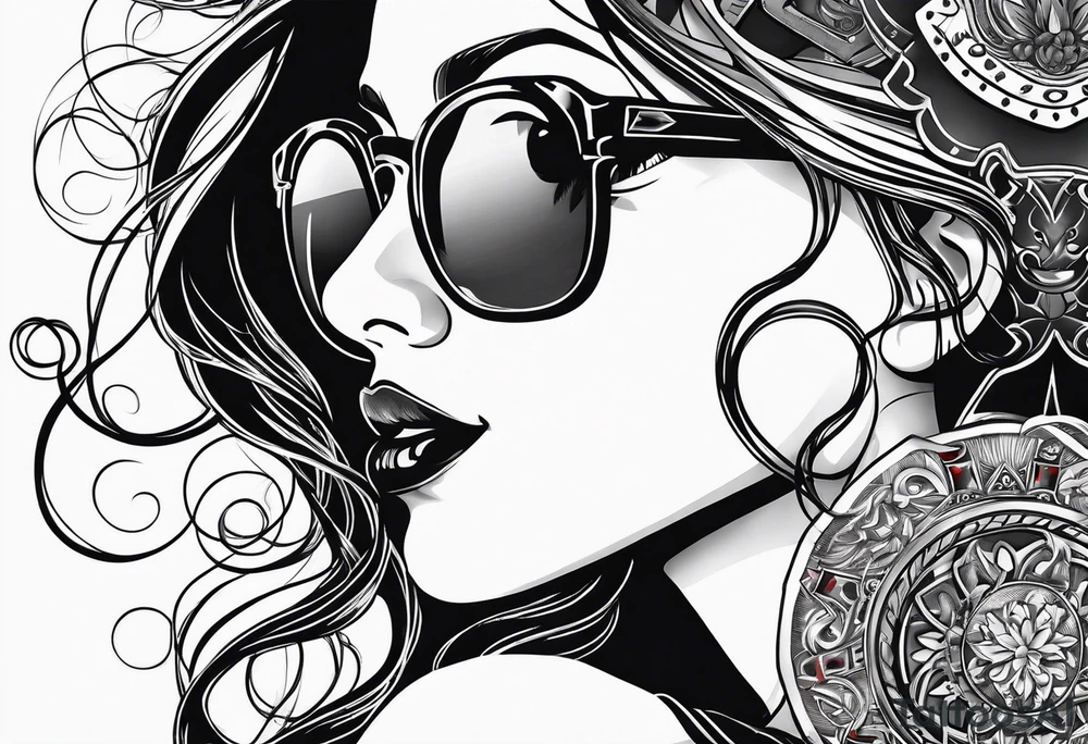 woman with smoke in mouth; poker chips on hand tattoo idea