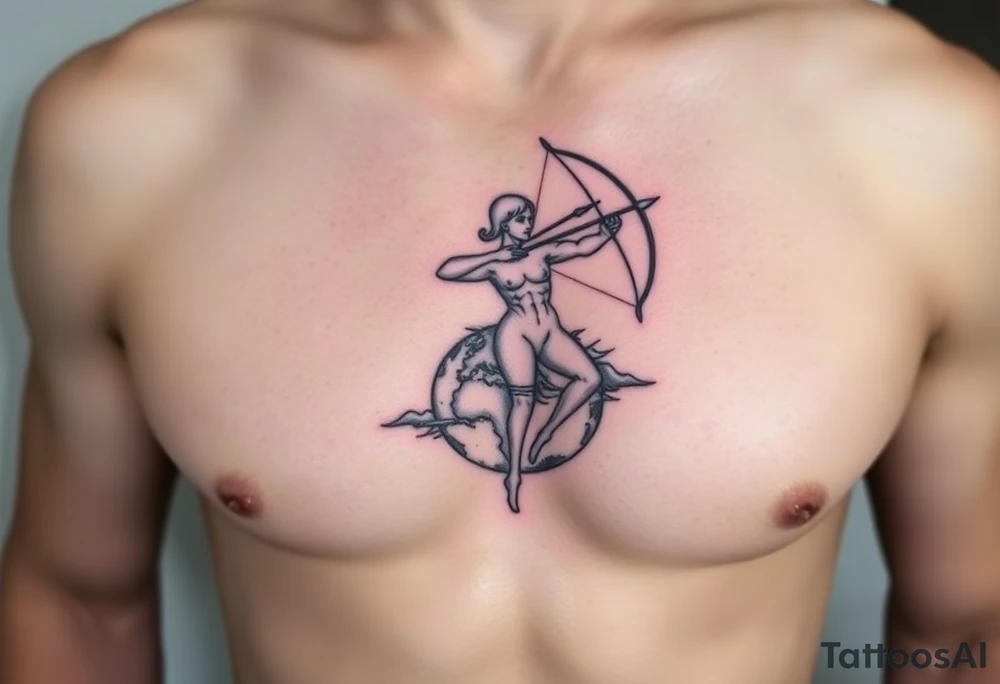 Sagittarius form hovering over the world tattoo idea
