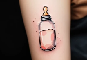 A baby bottle with pacifier outlined in soft pastel tones conveys the gentle and devoted care of early motherhood. tattoo idea