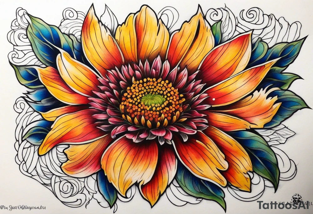 Galaxy with an Indian blanket flower tattoo idea