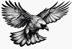 draw the outline of a flying raven, both wings are full on fire tattoo idea