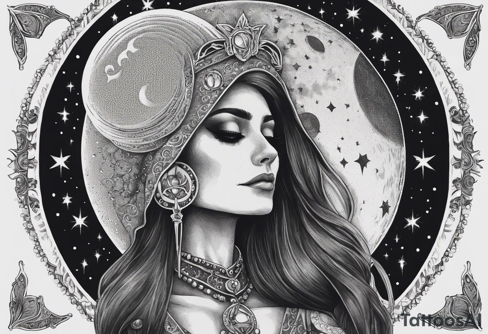 High priestess skeleton moon tarot card tattoo idea