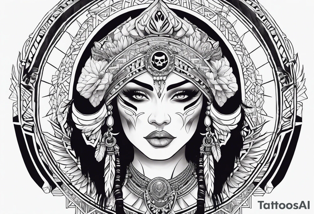 valkrye, kali, pirate, goddess, native american, zen, ooking right, left chest, wing tattoo idea