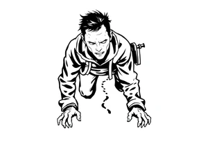 Confusion and pressure in thin lines solo traveler with no face with his body parts left on the path he’s crawling tattoo idea