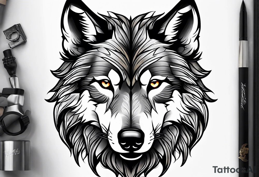 strong wolf gentle eyes tattoo idea