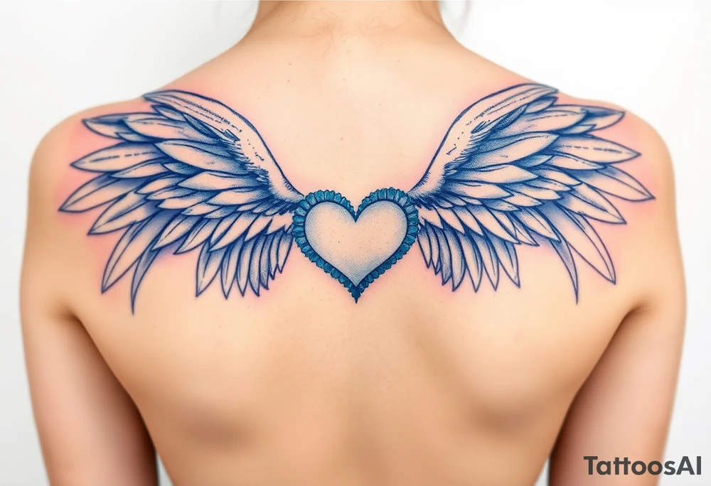 Angel wings, blue, heart tattoo idea