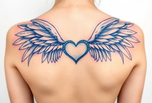 Angel wings, blue, heart tattoo idea