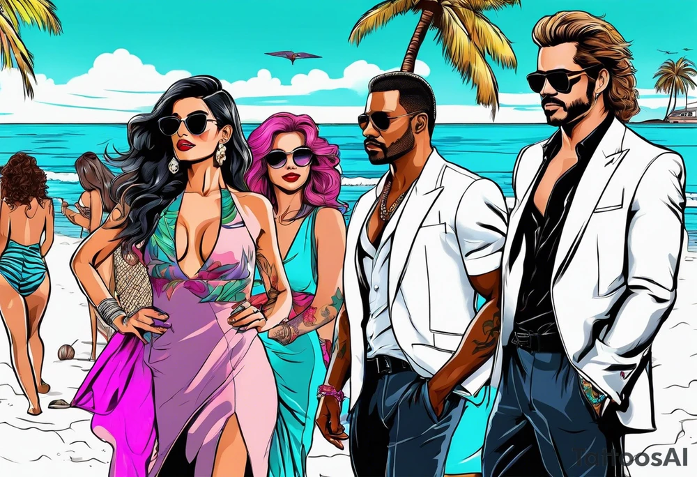 miami vice style beach party, no cars tattoo idea