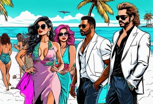 miami vice style beach party, no cars tattoo idea