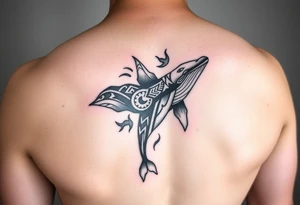 tribal whales with Rangiroa on the back tattoo idea