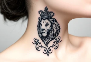 majestic lion wearing ornate crown, surrounded by baroque flourishes tattoo idea