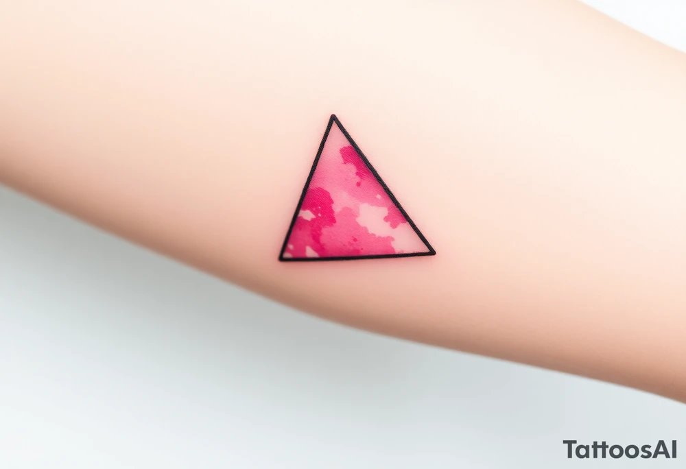 A watercoloured pink triangle, with small lining and upside down. Just the colour pink. No shapes. Just the colour pink and a small black outline tattoo idea