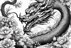 Chinese dragon with flowers tattoo idea