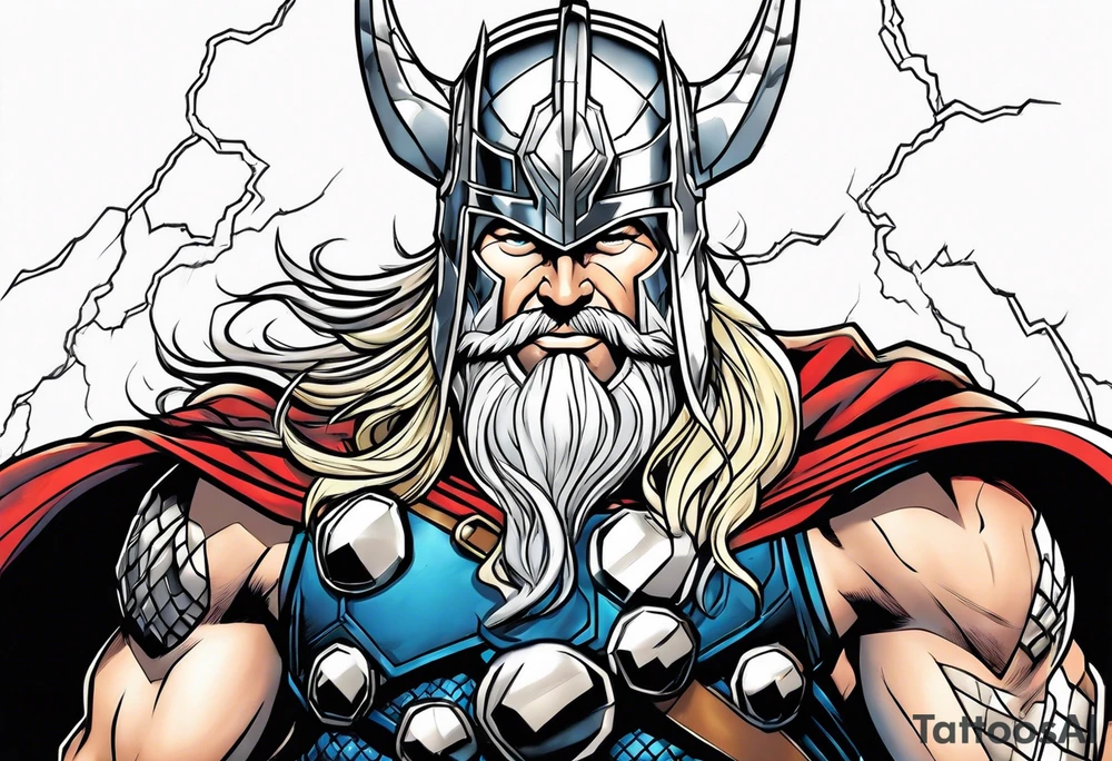 The Mighty Thor  with lightning in the background tattoo idea