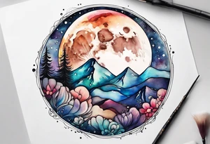 Moon with water color tattoo idea