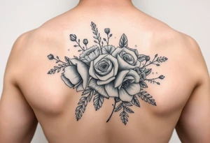 vintage bouquet of wild roses and meadow flowers with morning dew tattoo idea