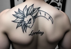 Créame un diseño en miniatura para la parte baja del bicep de un personaje principal chica 
de dragón Ball z con el nombre de lorelay escrito por debajo del diseño tattoo idea